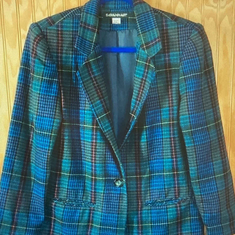 Savannah Teal Plaid Single-Button Blazer
